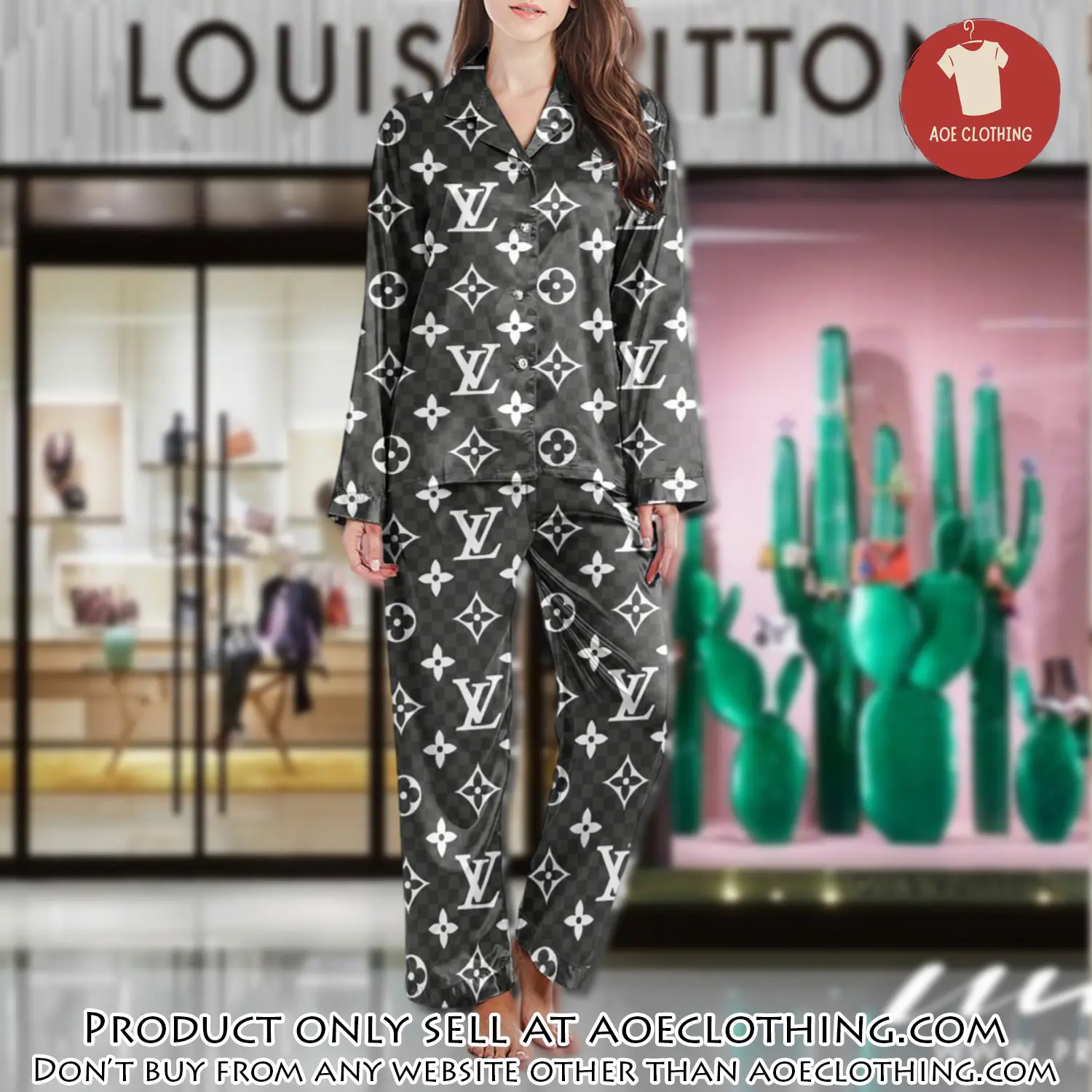 Lv monogram long satin pajama set pjs1005 aoe2555747